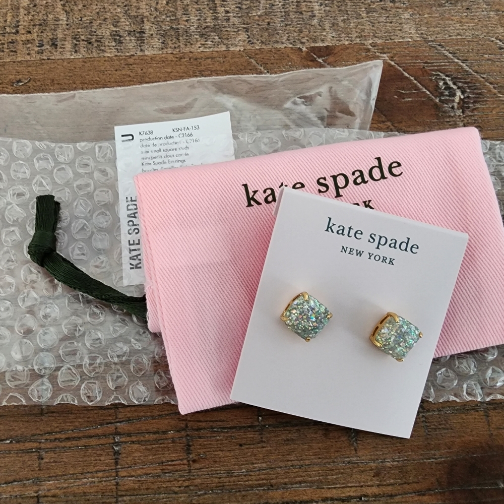 Kate Spade Mini Small Square Stud Opal Earrings NWT